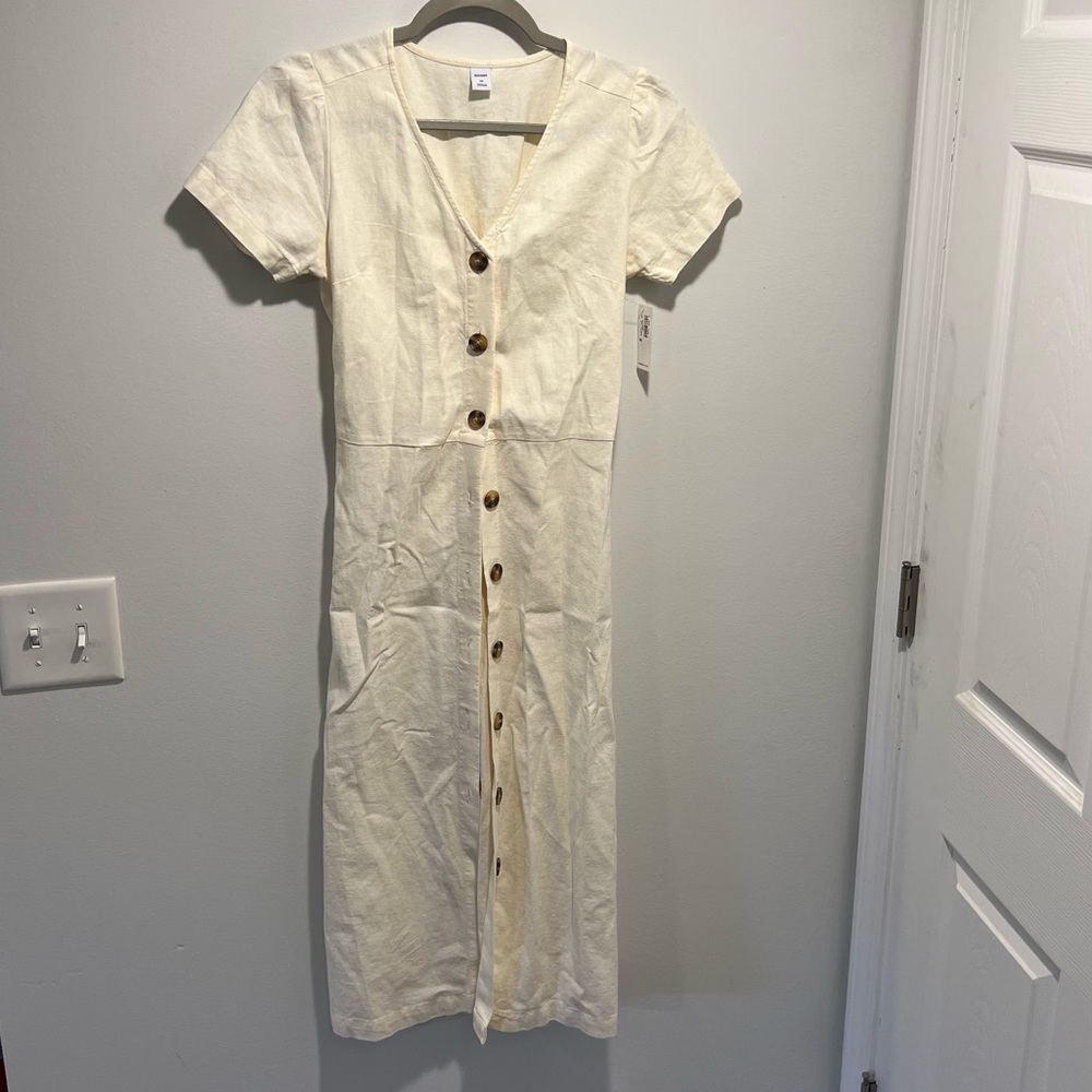 Linen button down dress, cream color, size XS NWT